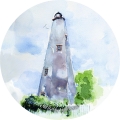 Old Baldy Lighthouse, Watercolour artwork, 4" circle